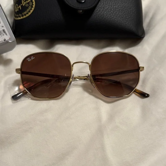 Ray-Ban HEXAGONAL Arista Gold and Brown Sunglasses - Picture 3 of 5